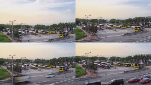 慢镜头:中环码头巴士站日落高清在线视频素材下载