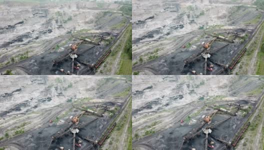 中国东北，一个即将枯竭的煤矿。露天采石场鸟瞰图高清在线视频素材下载
