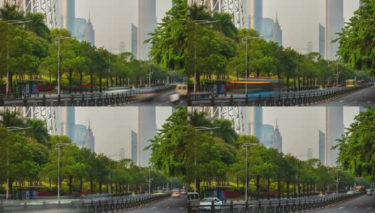 夏夜广州市中心繁忙的交通街道时光流逝全景4k中国高清在线视频素材下载