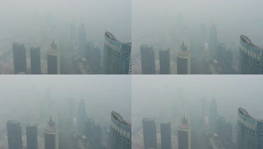 白天的雾霾青岛市区交通街道道路航拍全景4k中国高清在线视频素材下载