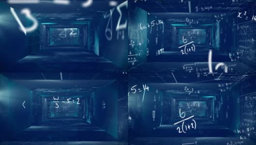 动画的数学公式浮动和写在蓝色的墙壁上高清在线视频素材下载