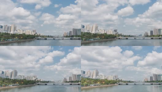 时光流逝:香港的城市景观，高楼林立，蓝天白云高清在线视频素材下载