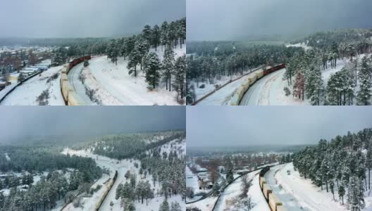 火车通过雪景的航拍高清在线视频素材下载