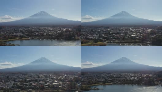 清晨鸟瞰富士山和川口湖高清在线视频素材下载