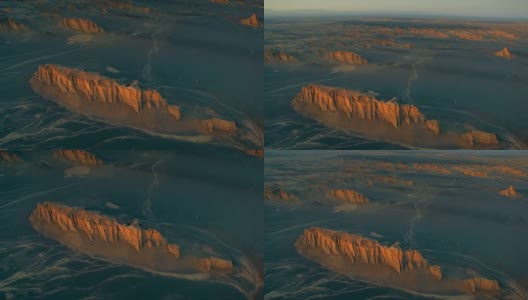 中国新疆，日落时的戈壁沙漠鸟瞰图。高清在线视频素材下载