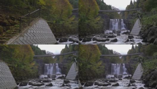 摇摄:竹鹤桥和瀑布，土河温泉，日本福岛高清在线视频素材下载