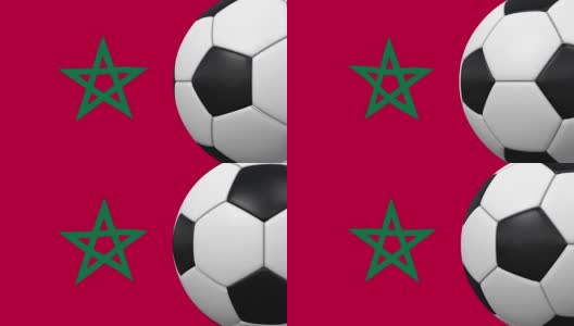 带有摩洛哥国旗背景的足球圈高清在线视频素材下载