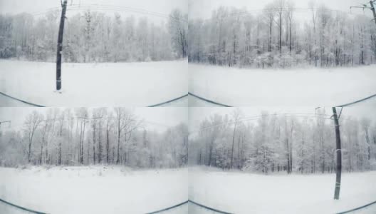 从火车窗口看到的冬季风景高清在线视频素材下载