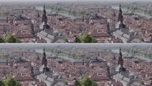 海德堡鸟瞰图，城市景观高清在线视频素材下载