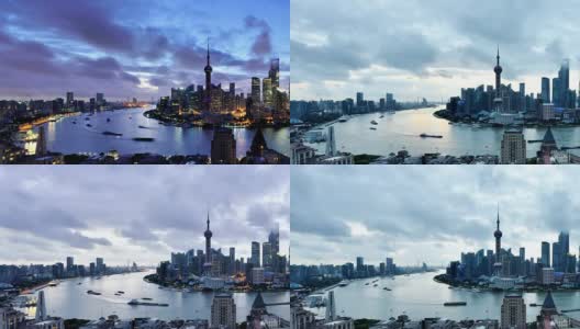4K:上海城市景观鸟瞰图，从黎明到白天的时间流逝高清在线视频素材下载