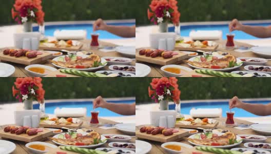 土耳其早餐餐桌和茶高清在线视频素材下载