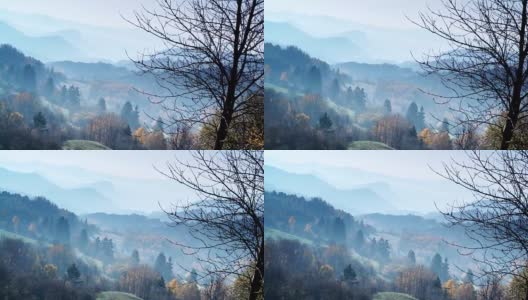 秋天雾蒙蒙的山脉风景斯洛伐克高清在线视频素材下载