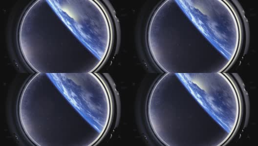从国际空间站的窗口看到的地球。国际空间站。向前飞。地球在屏幕上方。现实的气氛。体积云。从空间。星空。空间。高清在线视频素材下载