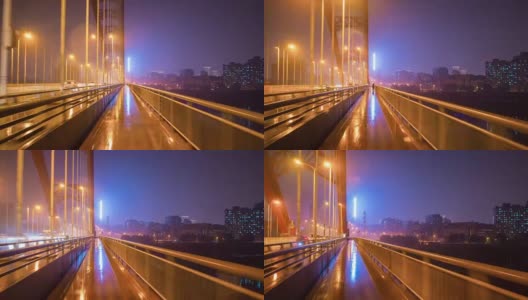 夜光照亮武汉城著名的青川大桥，步行侧全景4k时间流逝中国高清在线视频素材下载
