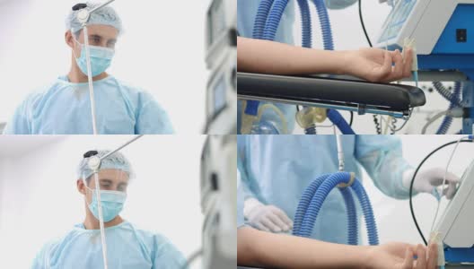 麻醉师在手术期间在手术室与病人一起工作高清在线视频素材下载
