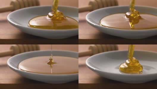 蜂蜜落在盘子上的慢动作高清在线视频素材下载