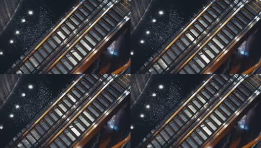 自动扶梯俯视图，电动楼梯，公共区域的自动扶梯高清在线视频素材下载