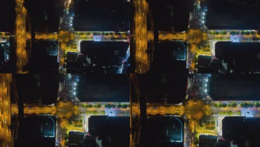 中国夜间时间武汉城市交通十字路口环形人行天桥航拍飞行全景4k时间流逝高清在线视频素材下载