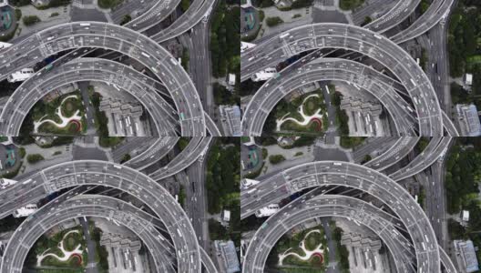 繁忙道路交叉口天桥鸟瞰图高清在线视频素材下载