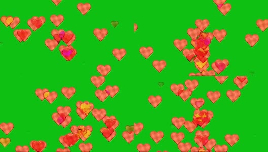 动画心以绿屏向情人节问好，动画雨半色调心型风格高清在线视频素材下载