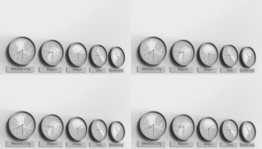 关注显示科特迪瓦阿比让时间的时钟。概念3 d动画高清在线视频素材下载