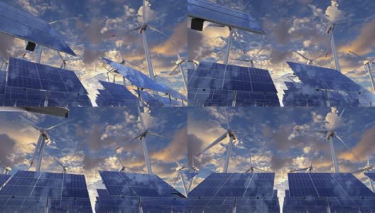 可再生替代能源农场旋转太阳能电池板的动画高清在线视频素材下载