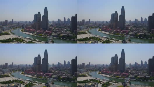 航拍天津城市景观全景大画幅高清在线视频素材下载