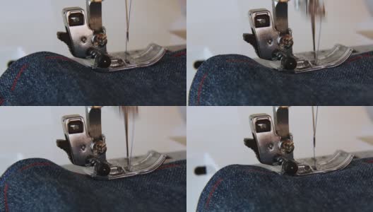 缝纫机的针来回移动。近距离缝纫机缝纫高清在线视频素材下载