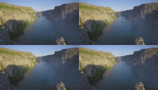 美国黄石公园，2021年7月，无人机拍摄的彩虹尽头的河流。高清在线视频素材下载