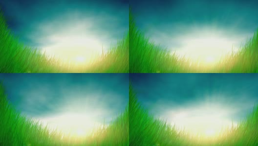 《Sunset And Windy Green Grass Hill》(可循环)高清在线视频素材下载