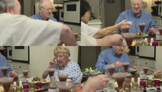 老年人在餐桌上传递食物高清在线视频素材下载