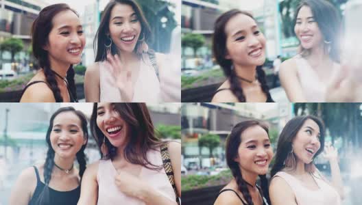 朋友们在曼谷旅行时自拍和视频通话高清在线视频素材下载