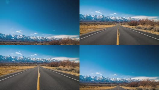 空空如也的公路在田园诗般的风景与sierra Nevada山脉的背景，加利福尼亚高清在线视频素材下载