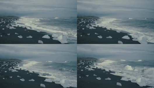 冰岛Jokulsarlon附近的黑沙滩风景高清在线视频素材下载