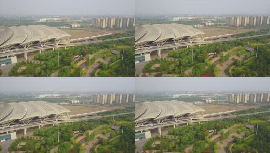 晴天武汉著名火车站铁路航拍全景4k中国高清在线视频素材下载