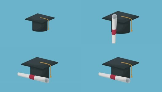 毕业帽和文凭高清动画高清在线视频素材下载