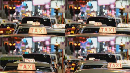 亚洲出租车排队服务，以散景为背景高清在线视频素材下载