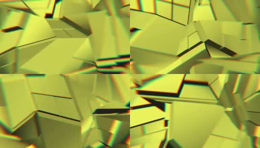 黄色抽象多边形破碎形状波动无缝环。3 d动画。高清在线视频素材下载