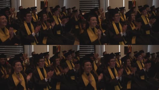 毕业演讲结束后，快乐的拉美学生在毕业典礼上鼓掌高清在线视频素材下载