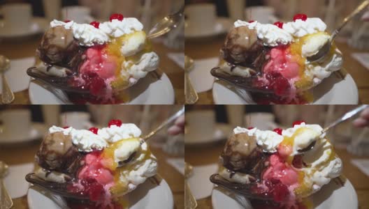 手勺香蕉船冰淇淋圣代高清在线视频素材下载