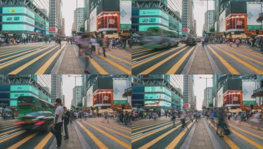 4K时间镜头，香港孟角，行人和交通车辆在人行横道上行走高清在线视频素材下载