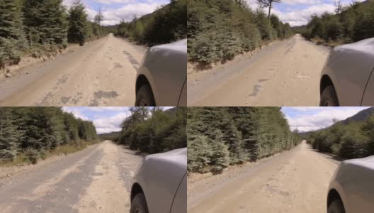 驱动板。汽车上的乡村道路，土质，木槌山脉，山谷- POV高清在线视频素材下载