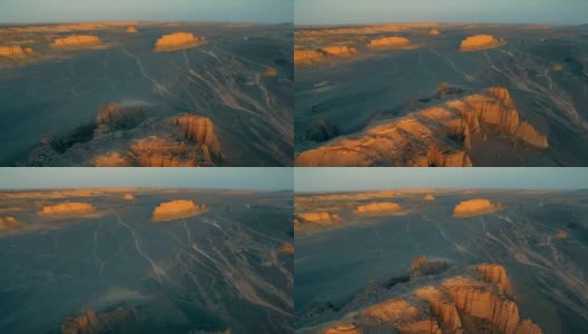 中国新疆，日落时的戈壁沙漠鸟瞰图。高清在线视频素材下载