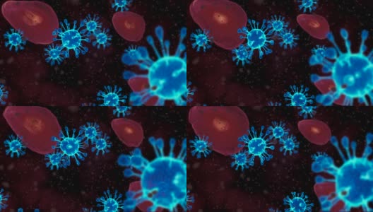 冠状病毒细胞。引起呼吸道感染的病毒动画组。3D渲染循环4k高清在线视频素材下载