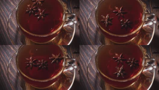 八角茴香浮在香茶的表面高清在线视频素材下载