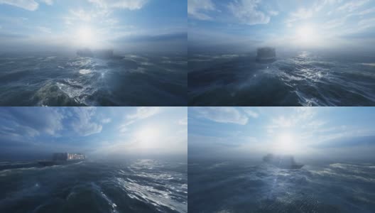 一艘货船在波涛汹涌的海面上，与蓝天相映成辉高清在线视频素材下载