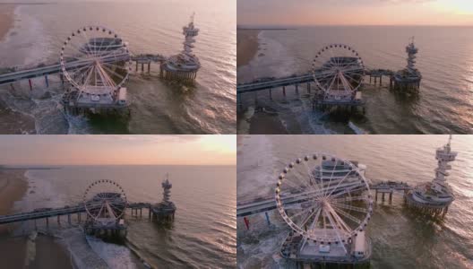 荷兰海牙斯赫弗宁根码头的摩天轮高清在线视频素材下载