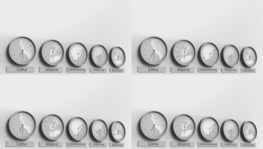 圆形时钟显示约翰内斯堡，南非时间在世界时区内。概念3 d动画高清在线视频素材下载
