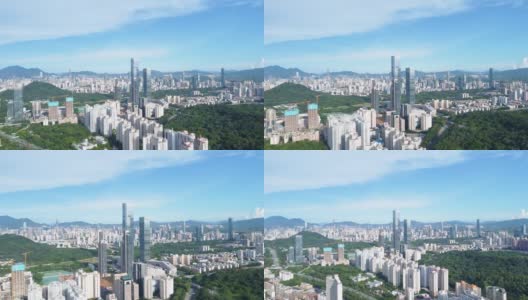 无人机航拍从深圳福田小区飞向上山(深业上城)高清在线视频素材下载