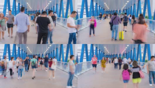 时光流逝:香港中环的天空步道上挤满了游客高清在线视频素材下载